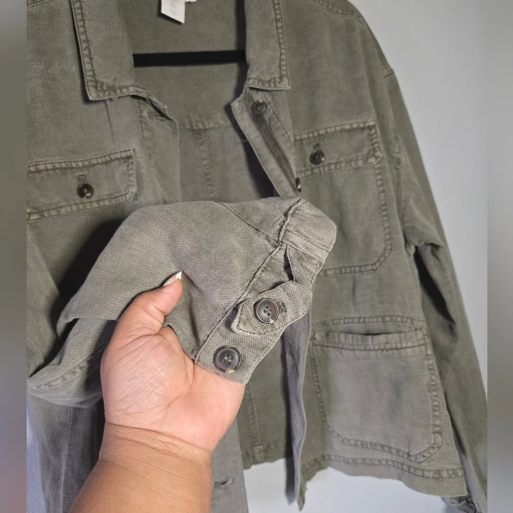 C&C California Olive Green Linen Utility Jacket Large Lightweight Capsule‎ Layer